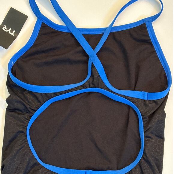 TYR Women's Durafast Elite Diamondfit Hexa One Piece Swimsuit 38/XL Black Blue - Picture 5 of 9